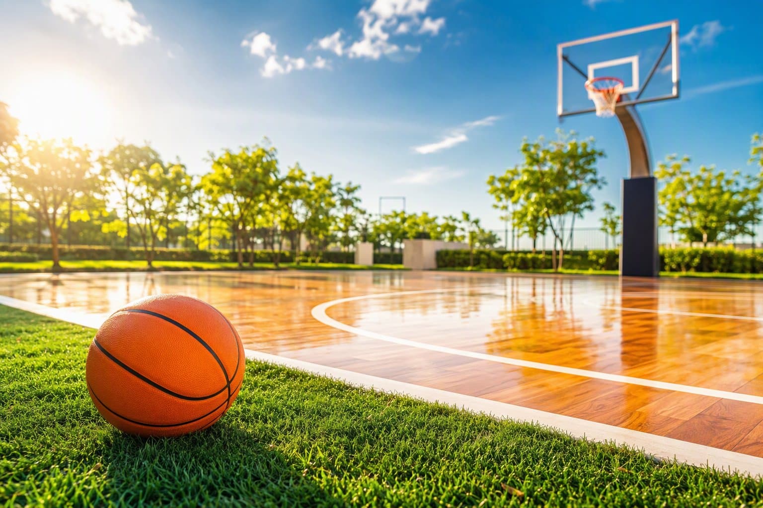 sunlit basketball court - illustration, Jake Team LLC