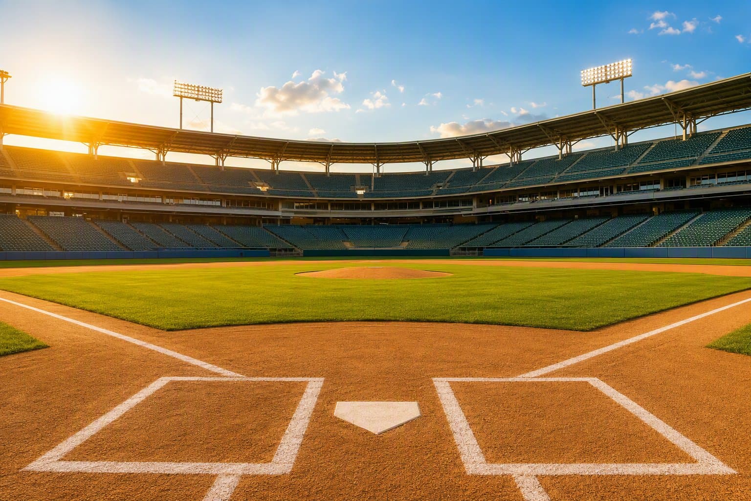 empty sunlit stadium - illustration, Jake Team LLC