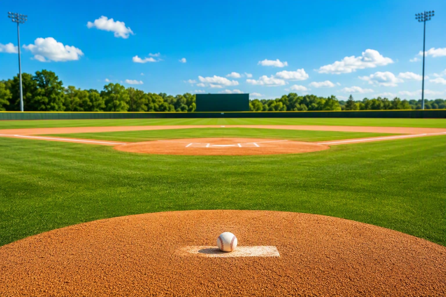 sunlit baseball field - illustration, Jake Team LLC