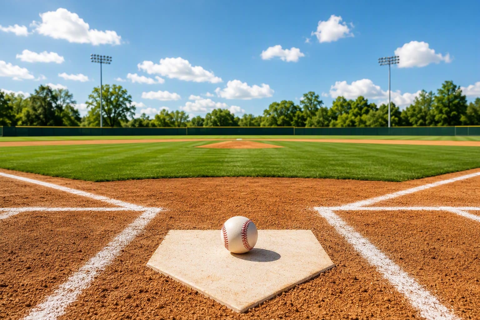 sunlit baseball field - illustration, Jake Team LLC