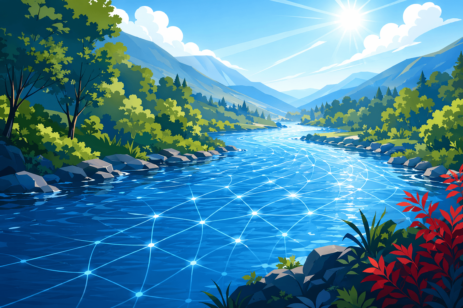 Invasive mussels waterway - illustration, Jake Team LLC