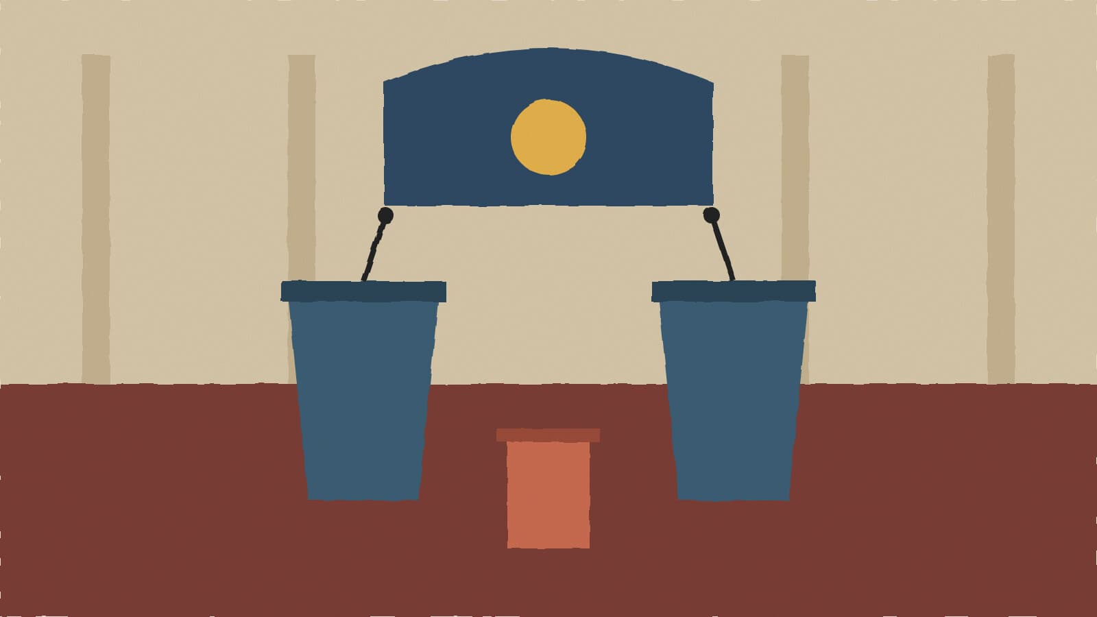 Two podiums in council chambers - illustration, Jake Team LLC