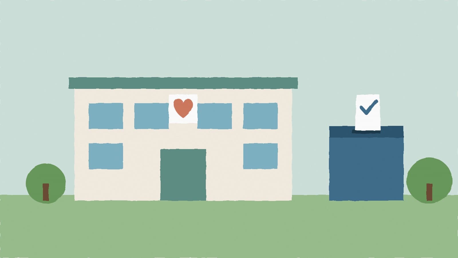 Clinic beside a ballot box - illustration, Jake Team LLC