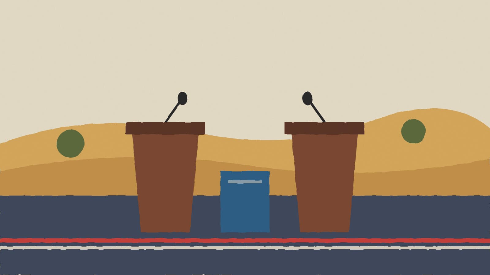 Two lecterns before golden hills - illustration, Jake Team LLC