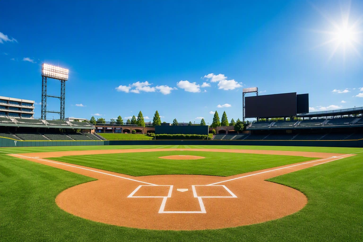 sunlit baseball field - illustration, Jake Team LLC