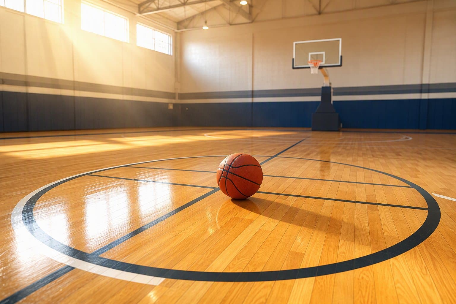 Sunlit basketball court - illustration, Jake Team LLC