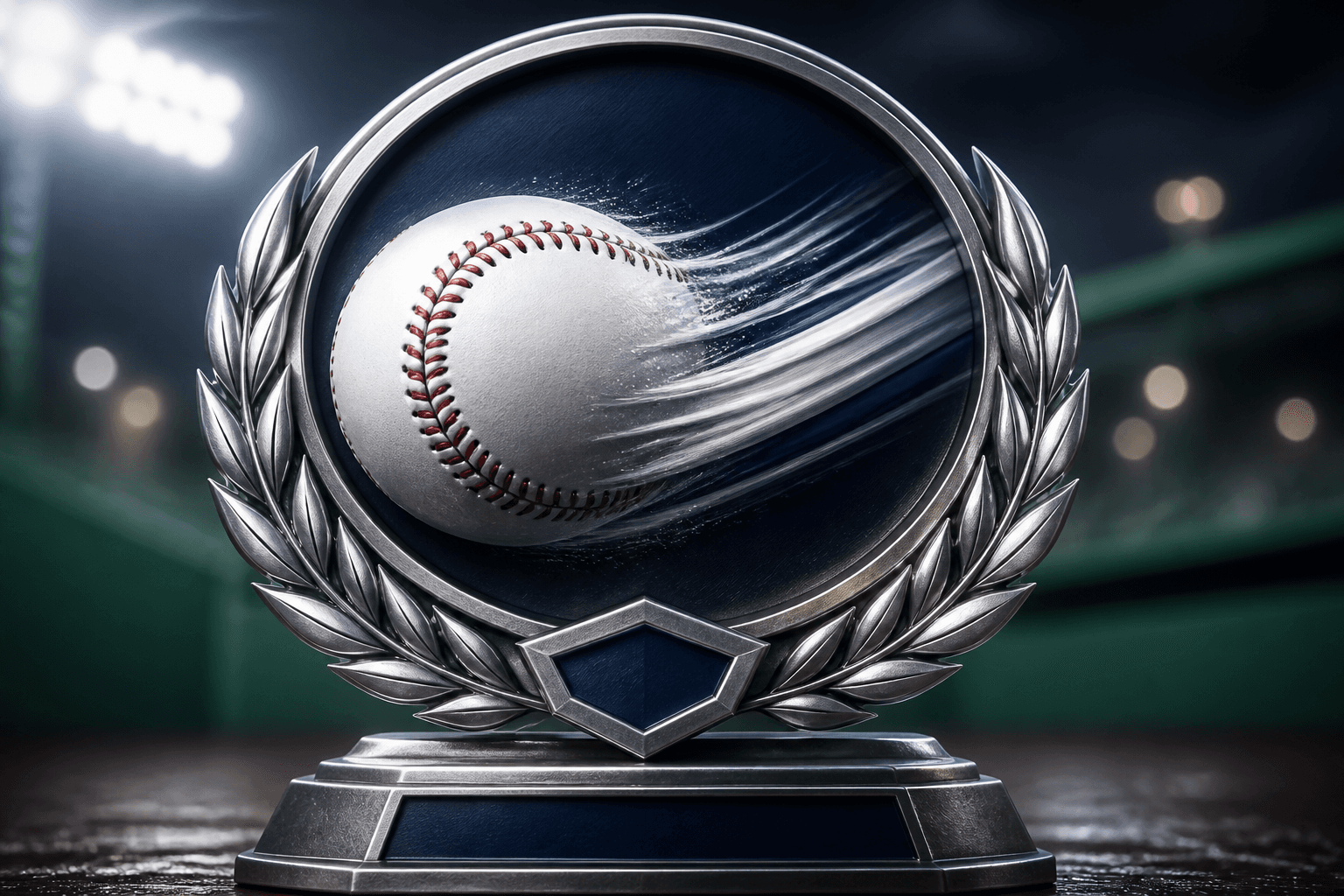 Award-style baseball emblem illustration, no athletes